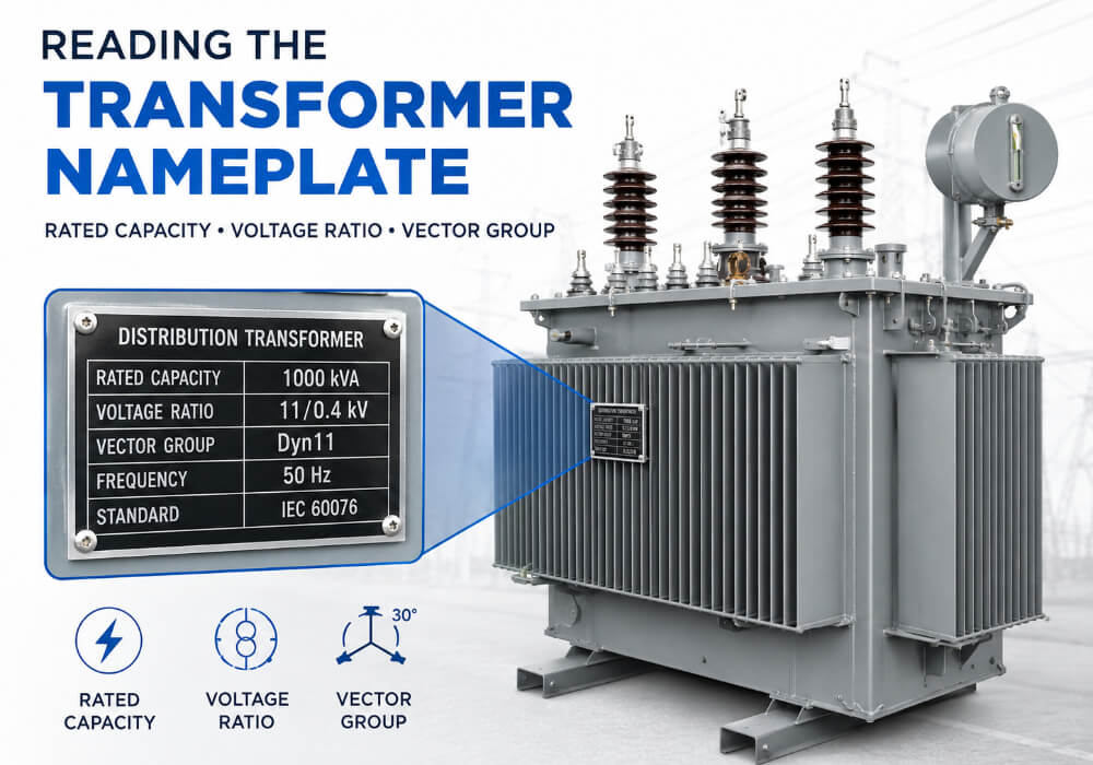 Reading the Distribution Transformer Nameplate: What Rated Capacity, Voltage Ratio, and Vector Group Really Mean